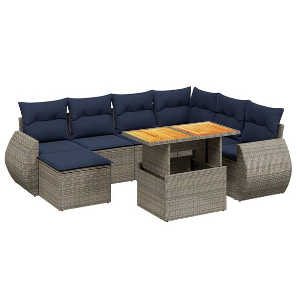vidaXL Salon de jardin 8 Pièces avec coussins gris résine tressée