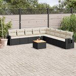 vidaXL Salon de jardin 10 Pièces avec coussins noir résine tressée