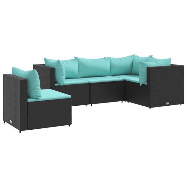 vidaXL Salon de jardin 5 Pièces avec coussins Noir Résine tressée