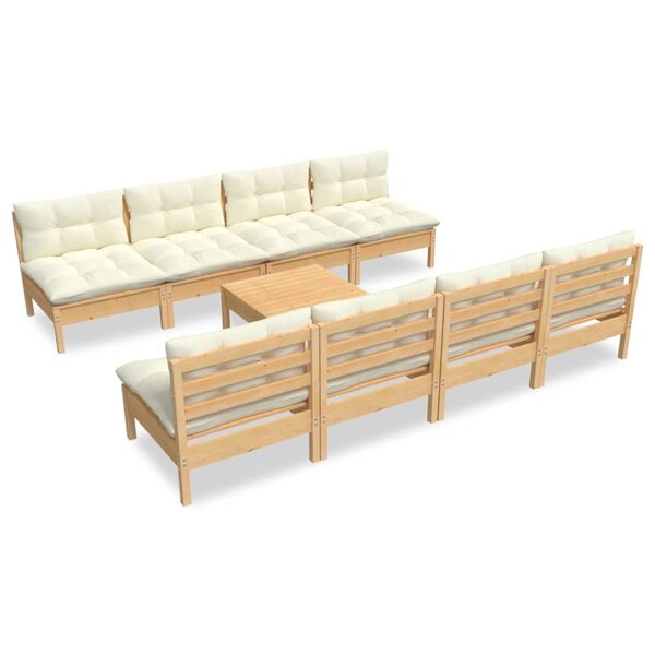 vidaXL Salon de jardin 9 Pièces avec coussins crème bois de pin massif