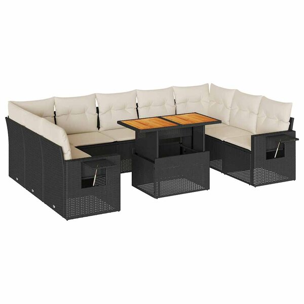 vidaXL Salon de jardin 10 Pièces avec coussins noir résine tressée