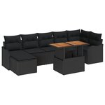 Ensemble de canapé 8 pièces avec coussins noirs en poly rotin