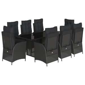 vidaXL Ensemble à manger de jardin 9Pièces coussins noir résine tressée