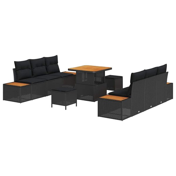 vidaXL Ensemble de canapé de jardin avec coussin 9 Pièces Noir Poly rotin