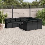 vidaXL Salon de jardin 11 Pièces avec coussins noir résine tressée