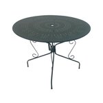Table de jardin romantique en fer forgé avec trou central pour parasol - 95 cm - Vert/Gris