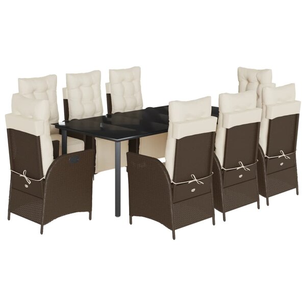 vidaXL Ensemble à manger de jardin et coussins 9 Pièces marron poly rotin