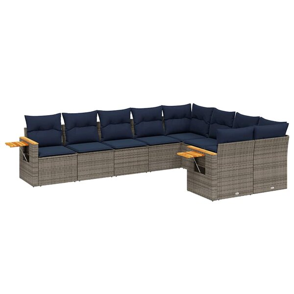 vidaXL Salon de jardin 9 Pièces avec coussins gris résine tressée