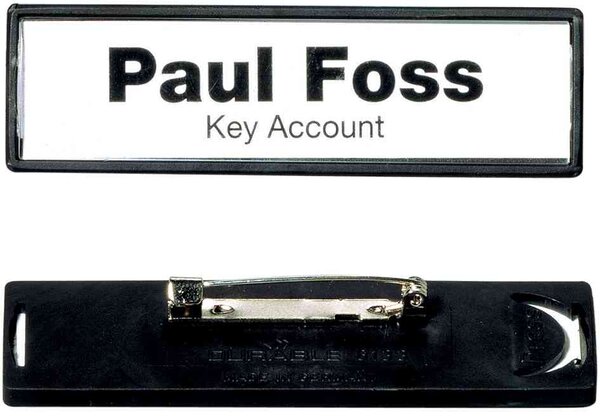 Boite de 25 badges 67x17mm porte-nom Clip-Card avec épingle plate Noir DURABLE