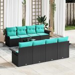 vidaXL Ensemble de canapé de jardin 9 Pièces Noir et turquoise