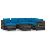 vidaXL Salon de jardin 8 Pièces avec coussins Bois imprégné de gris