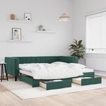 vidaXL Lit de jour et gigogne et tiroirs vert foncé 100x200 cm velours