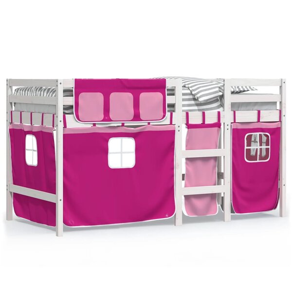 vidaXL Lit mezzanine enfants avec rideaux sans matelas rose 90x200cm