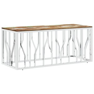 vidaXL Table basse argenté acier inoxydable/bois massif récupération