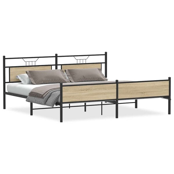 vidaXL Cadre de lit en métal sans matelas chêne sonoma 193x201 cm