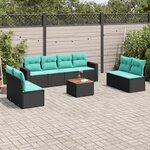 vidaXL Salon de jardin 9 Pièces avec coussins noir résine tressée