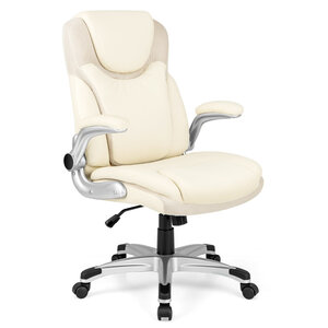 Chaise de bureau de direction en cuir pu à bascule hauteur réglable chaise de travail ergonomique avec accoudoirs rabattables pivotante à 360° blanc 20_0004837