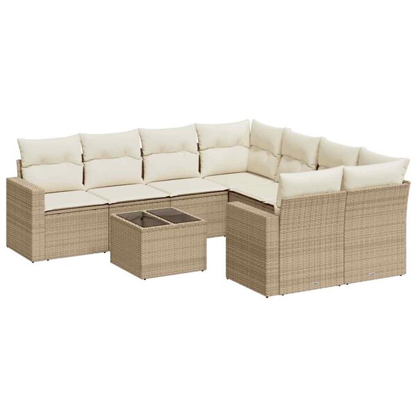vidaXL Salon de jardin avec coussins 9 Pièces beige résine tressée