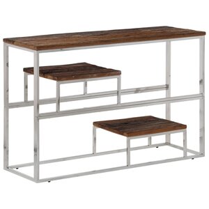 vidaXL Table console argenté inox et bois de mélèze massif