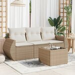 vidaXL Salon de jardin avec coussins 4 Pièces beige résine tressée
