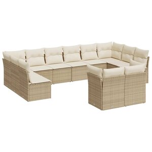 vidaXL Salon de jardin avec coussins 12 Pièces beige résine tressée