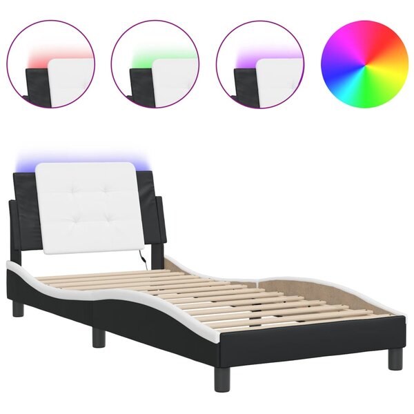 vidaXL Cadre de lit avec LED sans matelas Zadar noir et blanc 80x200 cm