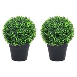 vidaXL Plantes de buis artificiel 2 Pièces avec pots Boule Vert 37 cm