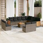 vidaXL Salon de jardin avec coussins 13 Pièces gris résine tressée