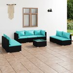 vidaXL Salon de jardin 8 Pièces avec coussins Résine tressée Noir