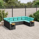 vidaXL Salon de jardin 9 Pièces avec coussins noir résine tressée