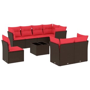 vidaXL Salon de jardin avec coussins 9 Pièces marron résine tressée