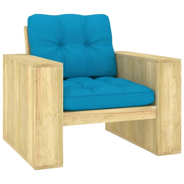 vidaXL Chaise de jardin avec coussins bleu Bois de pin imprégné