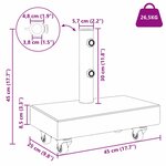 vidaXL Base de parasol avec roues pour poteaux Ø38/48mm Granit Noir 25 kg Rectangulaire