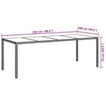 vidaXL Table de jardin gris 250x100x75 cm Verre trempé et poly rotin
