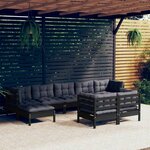 vidaXL Salon de jardin 9 Pièces avec coussins Noir Bois de pin massif