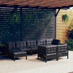 vidaXL Salon de jardin 9 Pièces avec coussins Noir Bois de pin solide