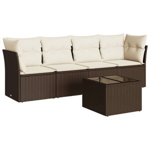vidaXL Salon de jardin avec coussins 5 Pièces marron résine tressée