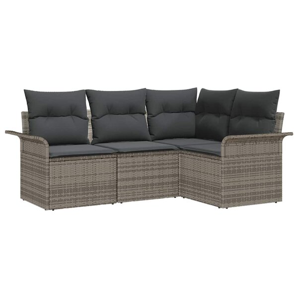 vidaXL Ensemble de canapé de jardin avec coussin 4 Pièces Gris Poly rotin