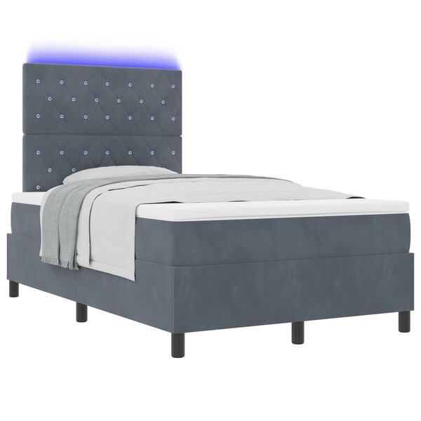 Lit à ressort vidaXL avec matelas et LED Gris foncé 120x200 cm Velours