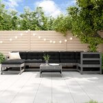 vidaXL Salon de jardin 8 Pièces avec coussins gris bois massif