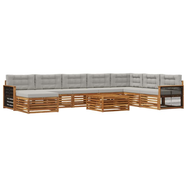 vidaXL Ensemble de canapés d'extérieur 9 pc Naturel et gris clair