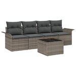 Ensemble de canapé jardin vidaXL de 5 pièces avec coussins Gris Poly Rattan