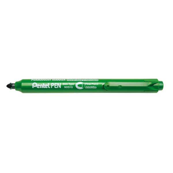 Marqueur Permanent Rétractable PEN NSX15 Pointe Fine Vert x 12 PENTEL