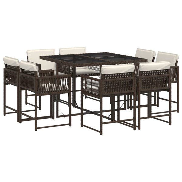 vidaXL Ensemble à manger de jardin et coussins 9 Pièces marron poly rotin