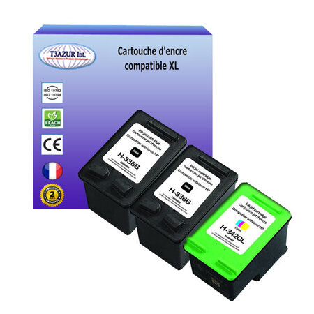 2+1 Cartouches compatibles avec HP OfficeJet 6304, 6307, 6308, 6310, 6313, 6315, 6318 remplace HP 336 + HP 342 (Noire+Couleur) 18ml - T3AZUR