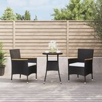 vidaXL Ensemble de bistro de jardin 3 Pièces coussins noir poly rotin