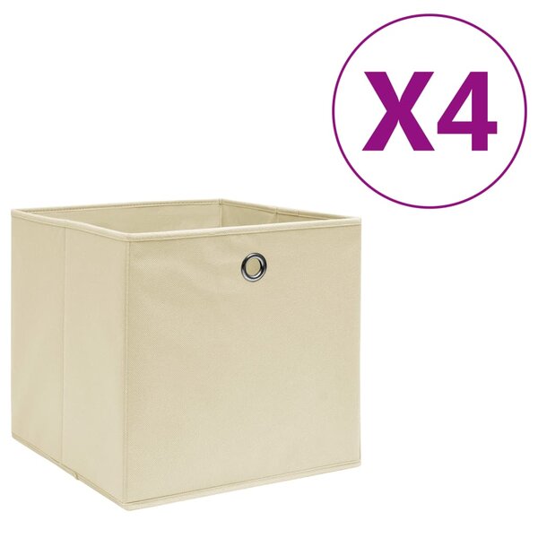 vidaXL Boîtes de rangement 4 Pièces Tissu intissé 28x28x28 cm Crème