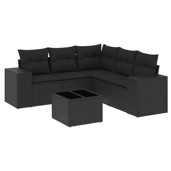 vidaXL Salon de jardin 6 Pièces avec coussins noir résine tressée