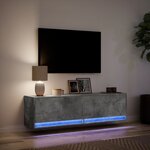 vidaXL Meuble TV mural avec lumières LED gris béton 140x31x38 cm
