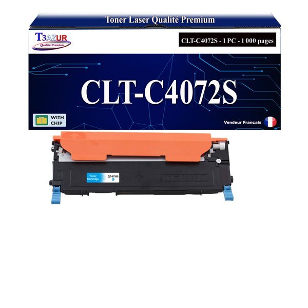 T3AZUR - Toner compatible avec Samsung CLT-C4072S pour Samsung CLP-320 CLP-320N CLP-321 CLP-325 CLP-325W CLP-326 - Cyan